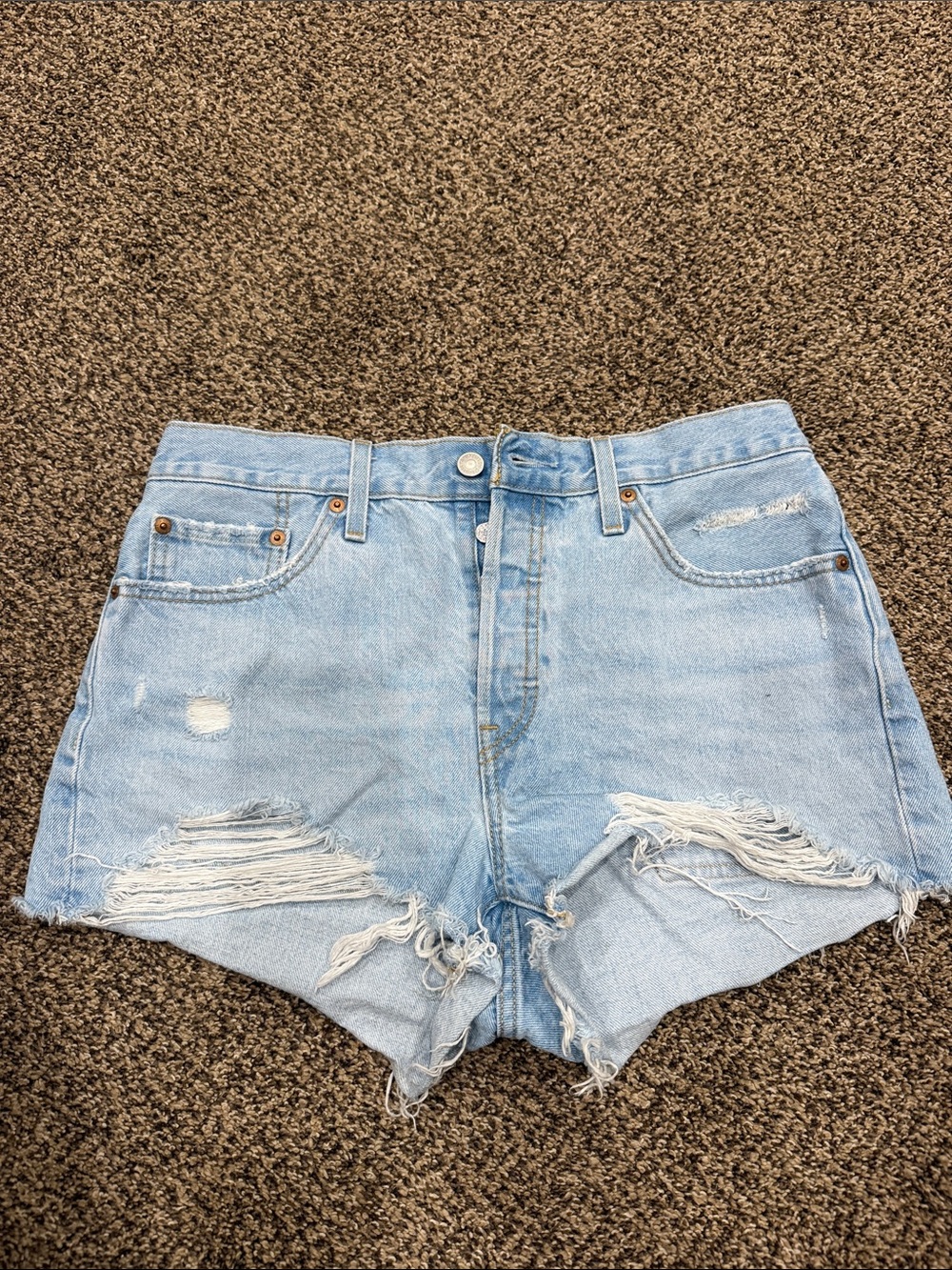 Levi's Light Blue Distressed High-Rise Denim Shorts